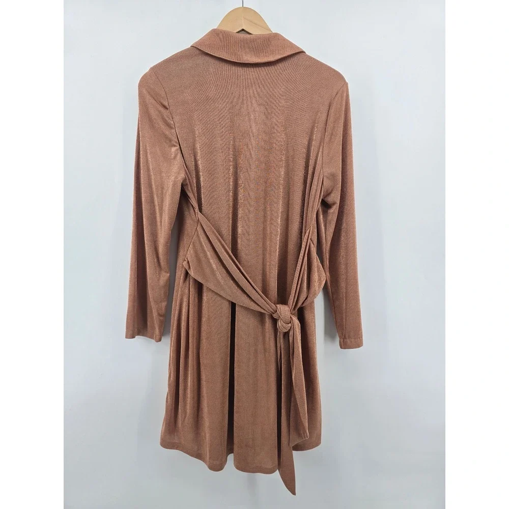 AND NOW THIS Shirt Dress Womens XL Copper Metallic Button Front Tie Waist Mini